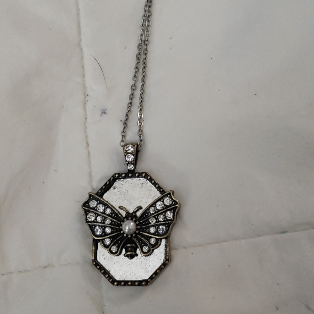 Bronze and silver butterfly necklace